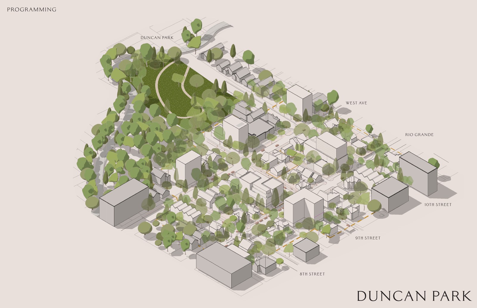 Axonometric view of the Duncan Park masterplan