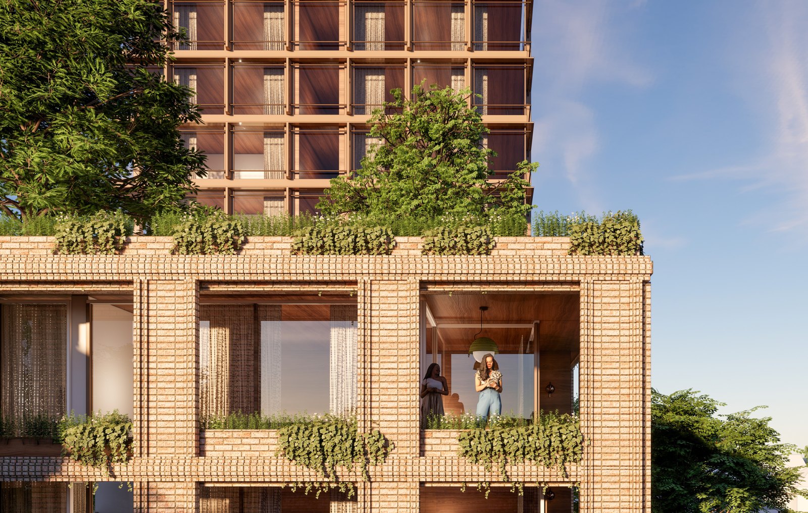 Courtyard rendering at dusk